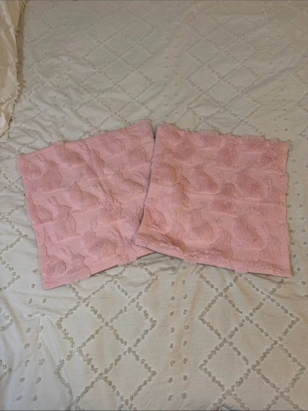 Pink Textured Bunny Pillow Covers - Set of 2 nwot